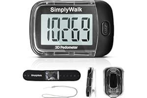 SimplyWalk 3D Step Counter for Walking, Comes with Ankle Band, Clip, and Lanyard, Portable Pedometer for Walking Steps and Miles with Long Battery Life and Extra Large Display Steps Tracker