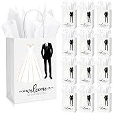 Zhanmai 50 Sets 5.91 x 3.15 x 8.27 Inches Wedding Welcome Bags with Sheets Tissue Paper and Handles Party Favor Bags Welcome to Our Wedding for Guests