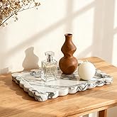 Genuine Scalloped Marble Tray, Real Natural Marble Stone Tray, Luxury Decorative Trays for Bathroom, Dresser, Vanity, Kitchen