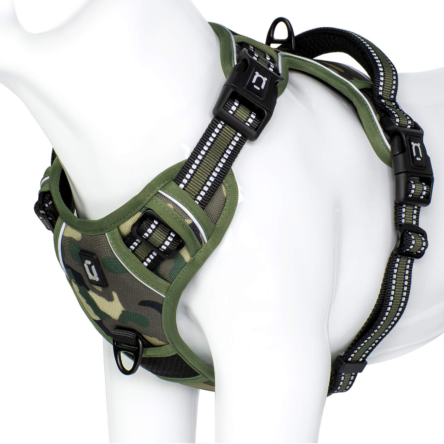 No Pull Dog Harness, [Release on Neck] Reflective Adjustable No Choke Pet Vest with Front & Back 2 Leash Attachments, Soft Control Training Handle for Small Medium Large Dogs