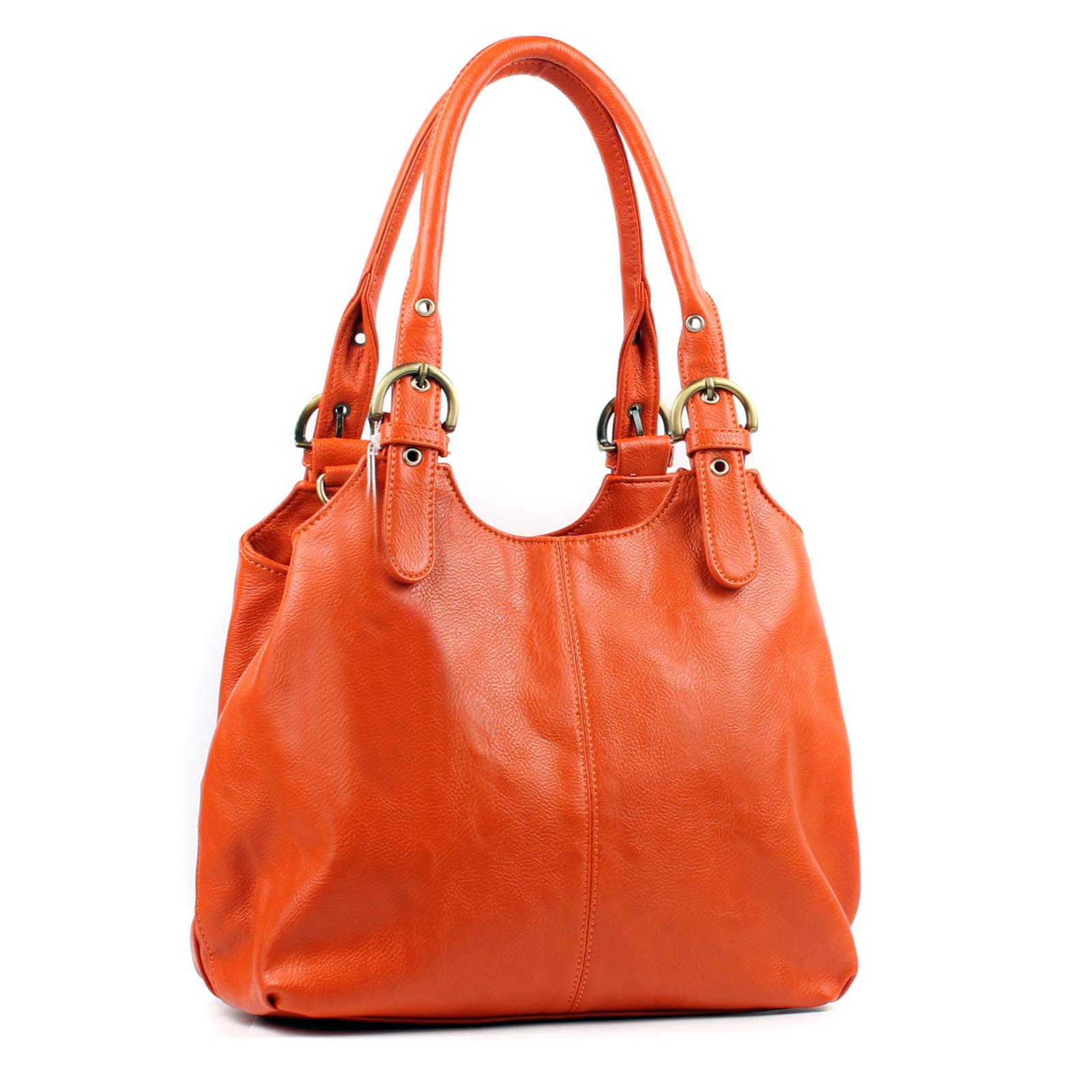 AOSSTA Women's Tote Bag Multi Pockets Soft Leather Hobo Shoulder Bags With Long Strap Ladies Handbags Large Crossbody Bags (Orange)