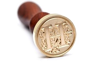 TELOSMA Medieval Initial Alphabet Wax Seal Stamp, Brass Head Wooden Handle, for Thanksgiving Card/Envelope/Gift Wrap/Wedding Engagement Party Invitation - Letter H