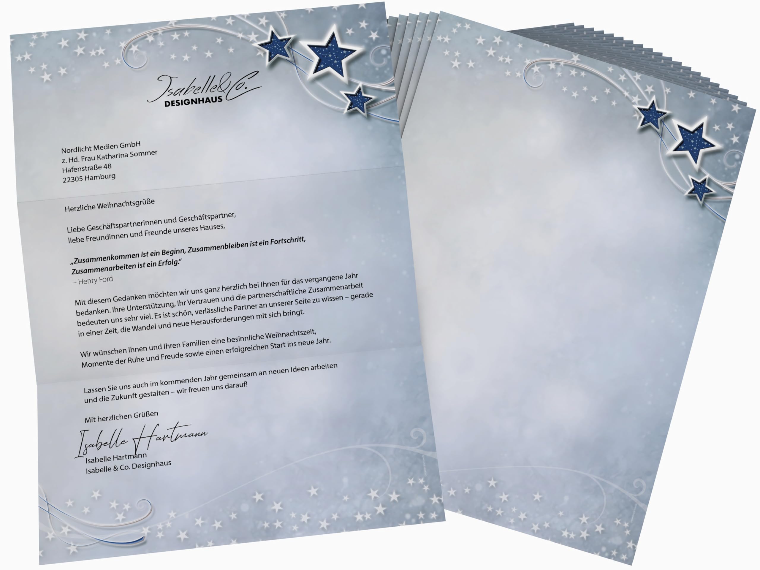 100 Blatt Simply Stars, hochwertiges Weihnachtsbriefpapier 100g/qm