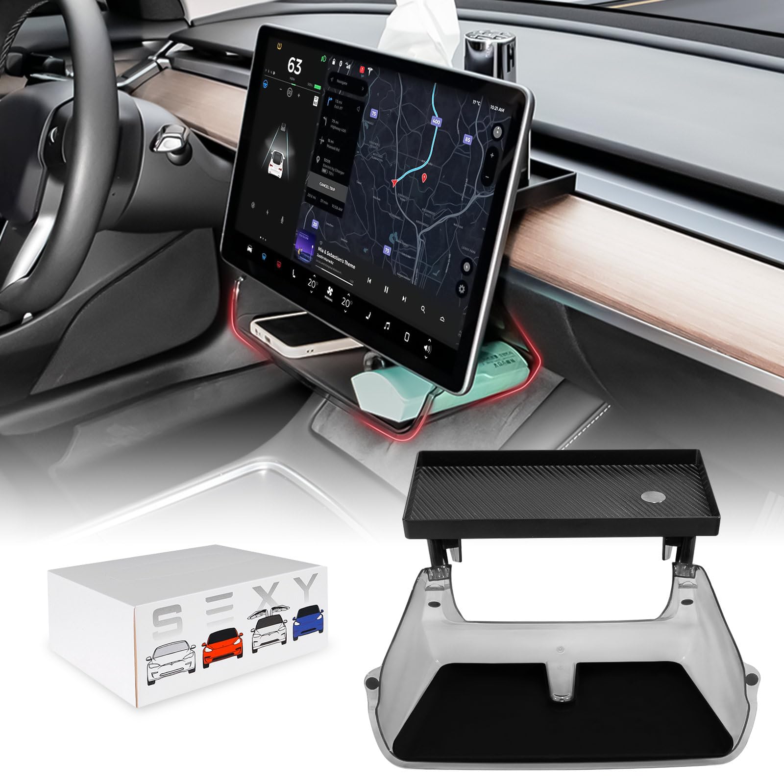 Photo 1 of Klutchtech Under Screen Storage Organizer Model 3/Y Magnetic Center Console Organizer - Compatible with Tesla Model 3 2023-2017 Model Y Accessories 2024-2020 [Not Fit 2024 Model 3 Highland]