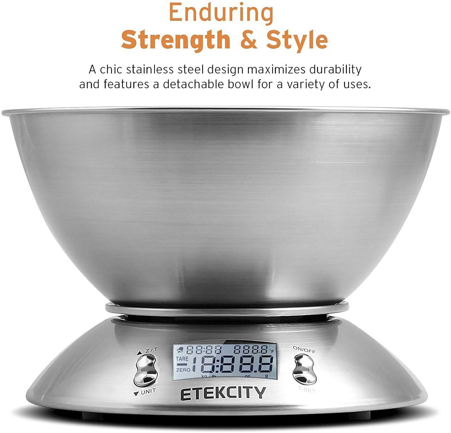 Etekcity Food Scale with Bowl, Timer, and Temperature Sensor, Digital Kitchen Weight for Cooking and Baking, 2.06 QT, Silver: Kitchen & Dining
