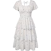 Belle Poque Women's Vintage Square Neck Dress 2026 Summer Short Sleeve Layered Tiered Ruffle A-line Swing Midi Dress