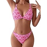 ZAFUL Women's 2 Piece Floral Print Swimsuit Triangle String High Cut Bikini Sets Bathing Suit