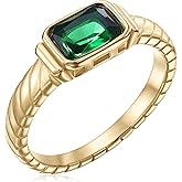 PALBOA Gold Emerald Rings Gold Rings for Women Dainty Green Rings Cut Emerald Gemstones CZ Non Tarnish Gold Rings 14K Gold Plated Rings for Women Band Size 6/7/8/9