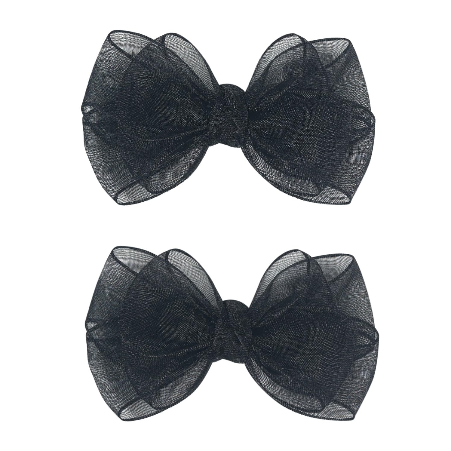 Photo 1 of 3.5-Inch Organza Hair Bows for Girls - Elegant Sheer Ribbon Alligator Clips for Toddlers, Kids, and Teens - Pack of 2, Black