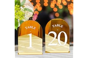 JOYIT Arch Wedding Table Numbers 1-20 with Stands – 5" X 7" Acrylic Mirrored Gold Table Number Holders, Perfect for Wedding Receptions, Parties, Anniversaries, and Events