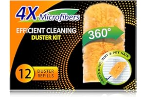 LANARP Heavy Duty Multi Surface 360°Heavy Duty 12 Duster Refills & 1 Handle, Compatible with Swiffer Dusters，Disposable Dusters for Cleaning