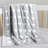 Kid Nation Baby Blankets for Girls Boys Toddler Double-Sided Heart Blanket,40"X 30"Soft Plush Crib Blanket Fluffy Baby Quilt Newborn Stroller Blanket,Grey