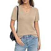 EasyGala Womens Wool Blend Lightweight Sweater V Neck Short Sleeve Knit Pullover Tops Summer Business Casual Clothes