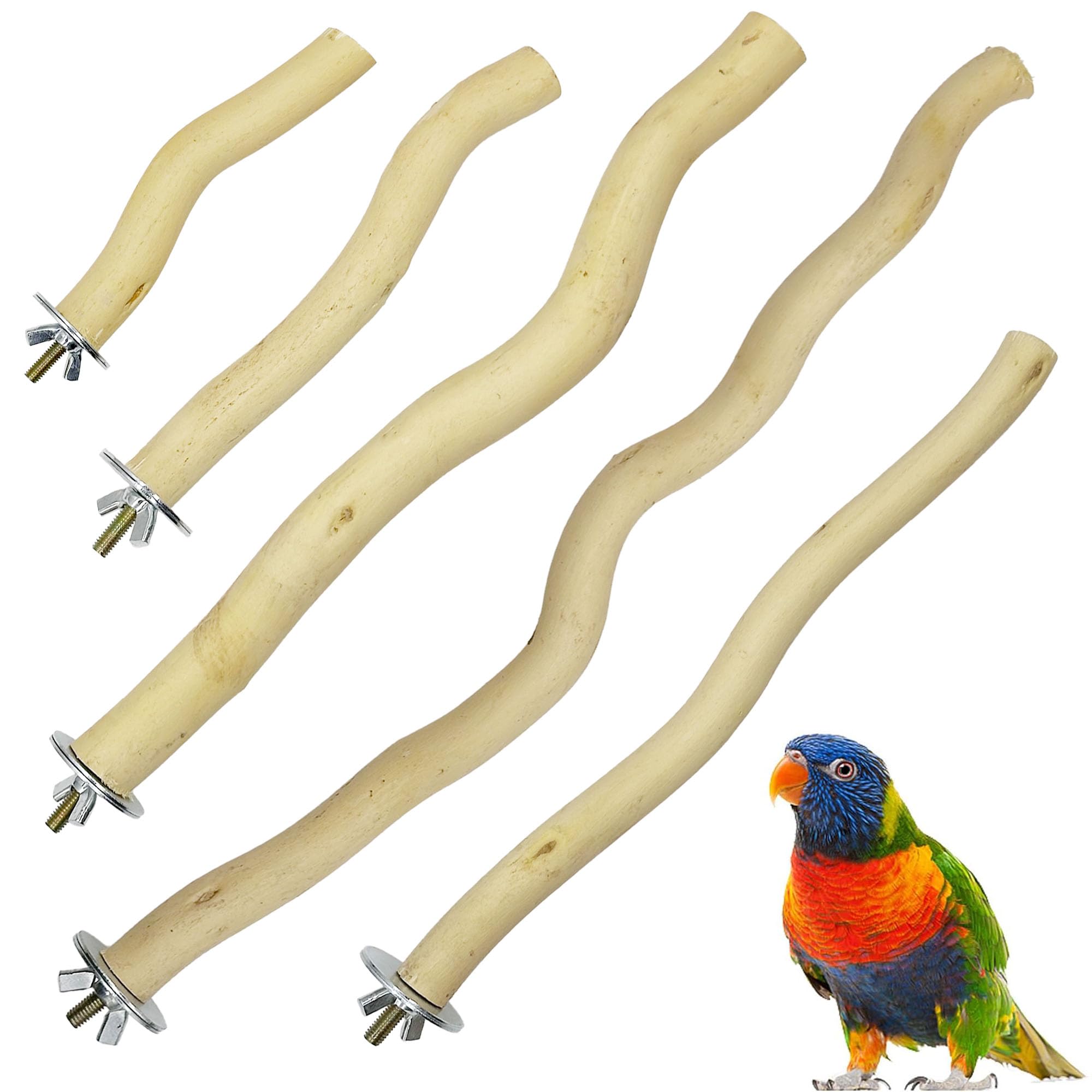 Attuslla 5 PCS Natural Wood Perches in Curved Shape for Parrot, Wooden Bird Parrot Stand Cage Perch Accessories for Small Birds Budgies Cockatiels Conure Lovebirds