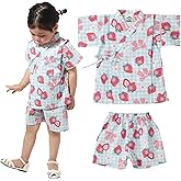 XFDJABC Children's Kimono Girls Clothes 2-Pieces Outfit Kids Jinbei Cute Japanese Kimono 100% Cotton Summer Casual Costume