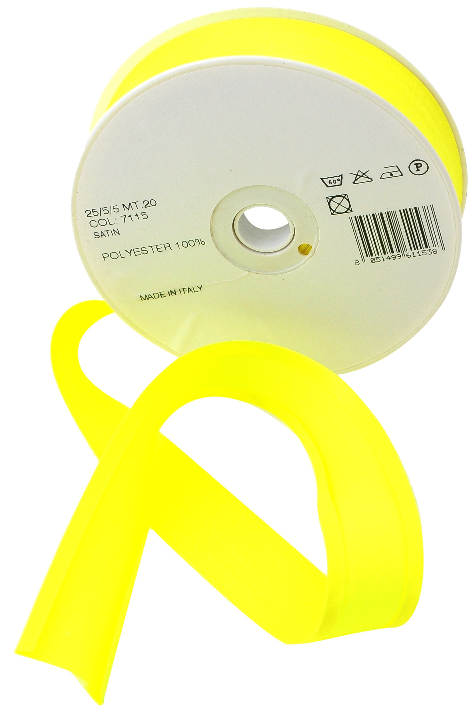 Inastri 25/5/ 5 mm Polyester Satin Bias Binding, Fluorescent Yellow 7115