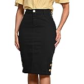 Anagrom Straight Knee Length Stretch Denim Jean Skirt for Women Size 0-22 Regular and Plus Size Side Button Details