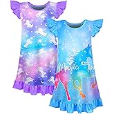 Nidoul 2pcs Girls Nightgowns Unicorn Mermaid Pajamas for Toddler Girls Princess Nightgown Sleepwear for Kids 3-9 Years