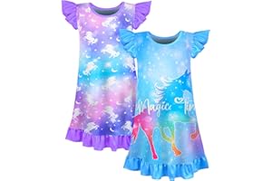 Nidoul 2pcs Girls Nightgowns Unicorn Mermaid Pajamas for Toddler Girls Princess Nightgown Sleepwear for Kids 3-9 Years