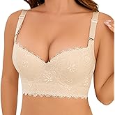 Push Up Lace Bra Soft Underwire T-Shirt Bras Add One Cup Back Fat Bra with High Support(34B-46DD)