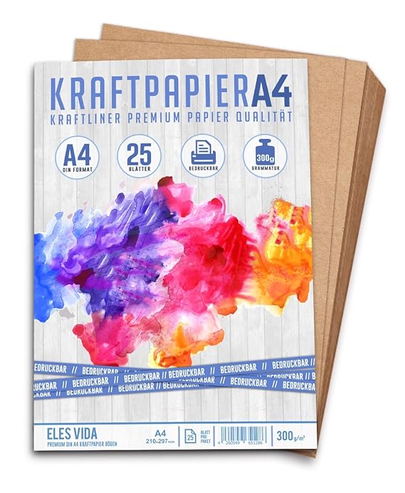 25 Blatt Kraftpapier A4-300 g - 21 x 29,7 cm - EXAKTES DIN Format - Bastelpapier & Naturkarton Pappe Blätter aus Kraftkarton 