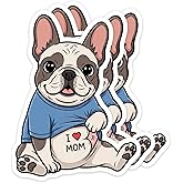 (3PCS) I Love Mom French Bulldog Sticker – Cute Dog Decal for Laptop, Car, Water Bottle, Phone Case,Notebook – Waterproof Vinyl Sticker Pack for Adults,Kids – Gift for Women,Mom,Daughter