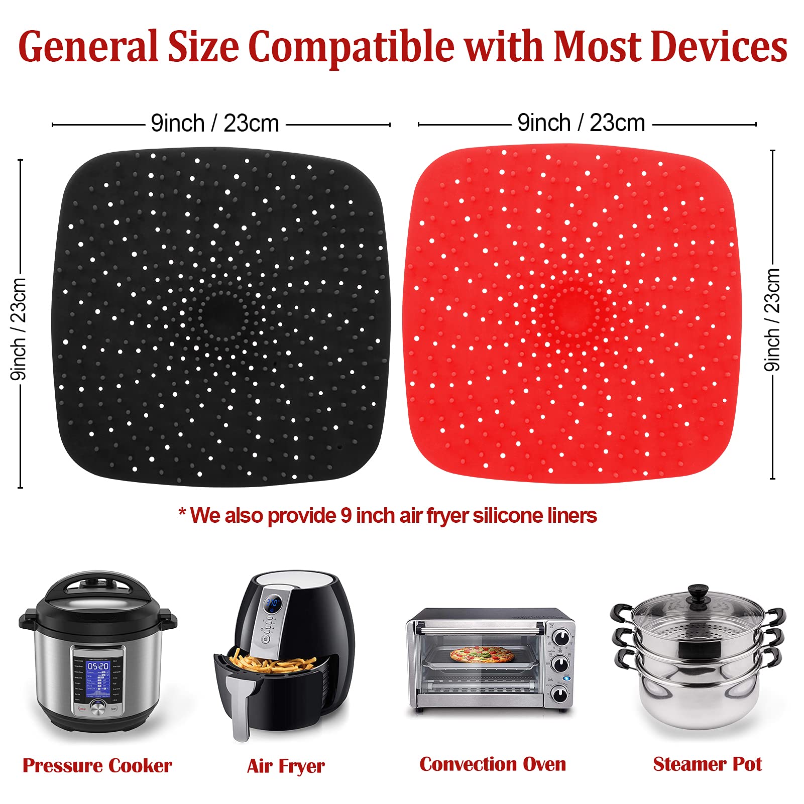 Upgrade Reusable Air Fryer Liners with Raised Silicone | Patented Product | BPA Free Non-Stick Silicone Air Fryer Mats | Air Fryer Silicone Tray Accessories | 2 Size Options – 9 Inch Square