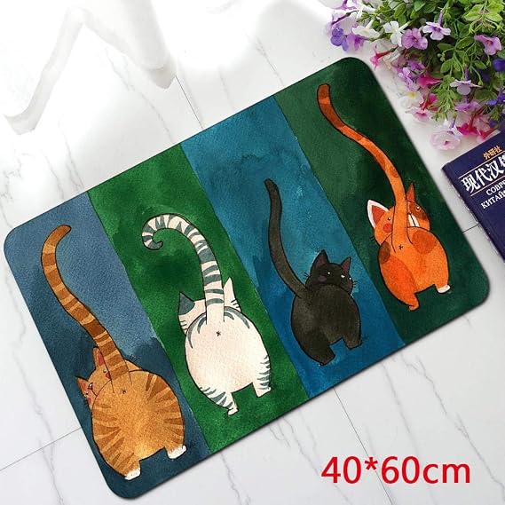 Tapis De Sol Motif Chat Noir Mignon – Lavable, Antidérapant, 50x55 Cm – Parfait Pour Entrée, Intérieur & Extérieur