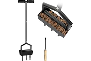 CLUDPARK Lawn Aerator Coring Tool,Manual Core Aerator Lawn Tool with Soil Core Storage Tray,Grass Aerator with 3 Core Tines Plug,Yard Plug Aerator Gardening Tool with Cleaning Tool for Lawn Care,Compacted Soil
