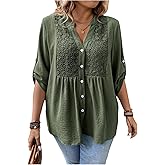 Verdusa Women's Boho Plus Size Button Down Blouse Floral 3/4 Sleeve Shirts Babydoll Peplum Tunic Tops