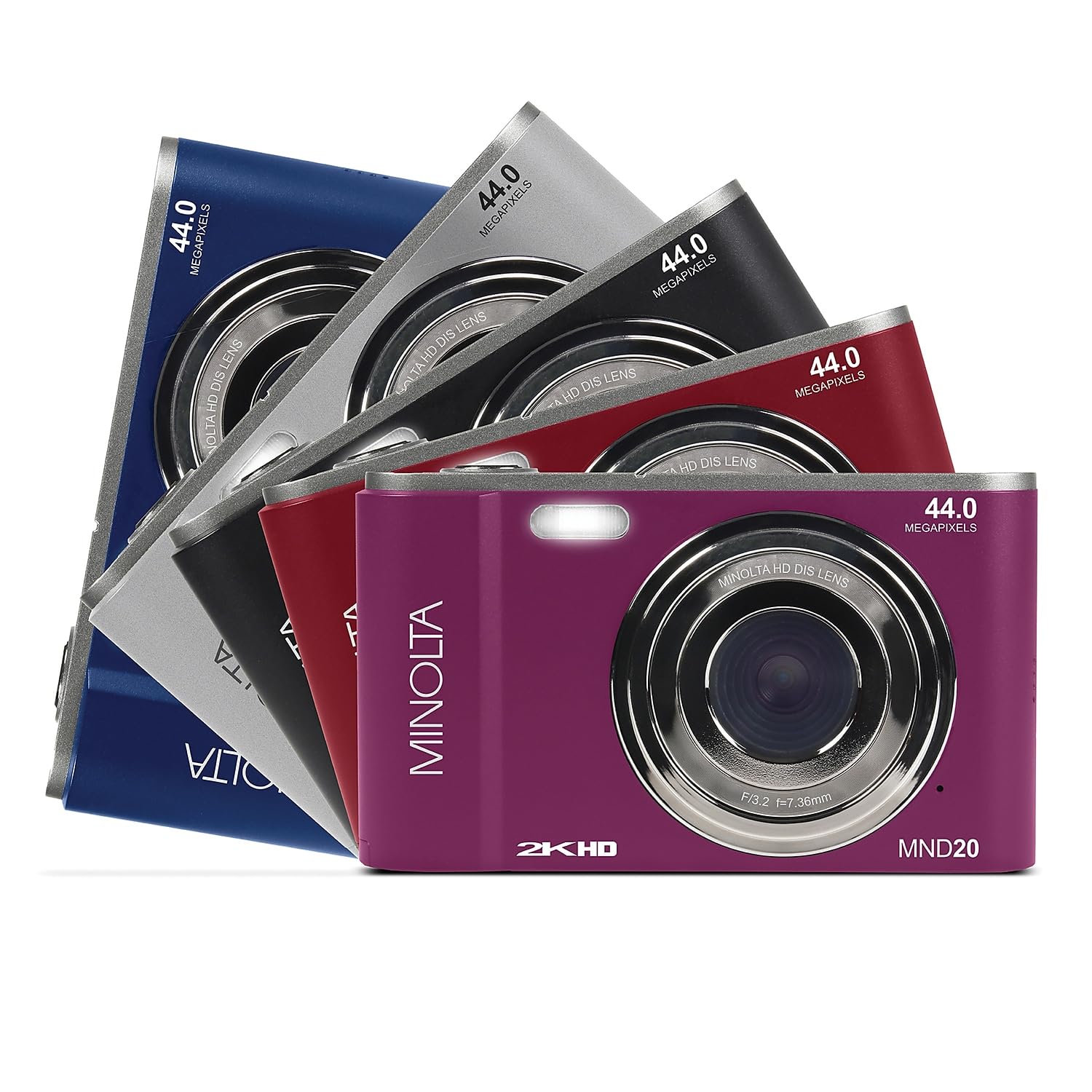 Minolta MND20 44MP Digital Camera – 2.7K Ultra HD Video, 16X Digital Zoom, Anti-Shake Stabilization, Time Lapse, Face Detection, 2.9-inch LCD Display – Lightweight Compact Camera (Magenta)