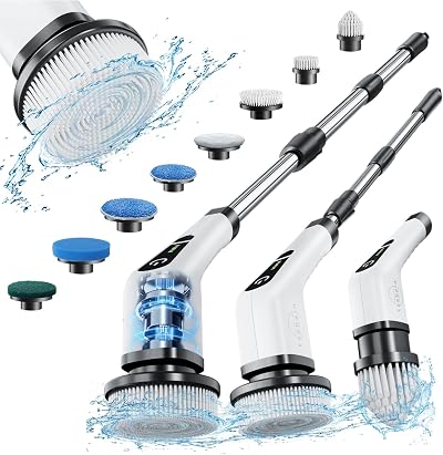 Leebein Electric Spin Scrubber Cordless with 8 Brush Heads 12–54in Extendable