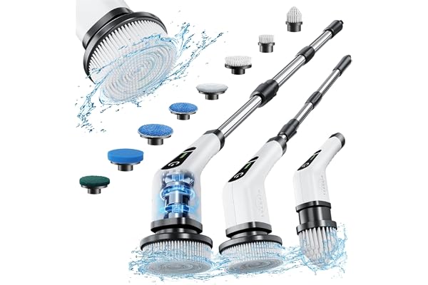 Leebein Electric Spin Scrubber, Cordless Cleaning Brush with 8 Replaceable Brush Heads, Tub and Floor Tile Power Scrubber Dua