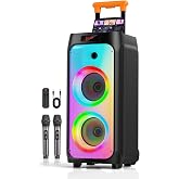24&rdquo;Karaoke Machine For Adults, 600W Peak,Dual 8"Woofer, Loud&amp;Powerful Sound | Telescoping Handle &amp; Wheels, Feedback-Resistant Mics, Full-Panel RGB, Bluetooth&amp;TV Connection for Outdoor Parties&amp;Gatherings