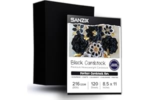 SANZIX 120 Sheets Black Cardstock Paper 8.5 x 11 80lb/216 GSM Cover Card Stock for Invitations, Drawing, Menus, Halloween Decorations, DIY Cards, Scrapbook, Calligraphy | Heavyweight Printer Paper