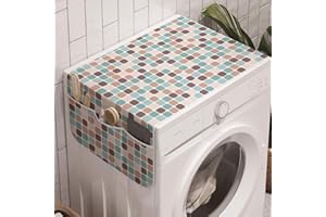 Ambesonne Abstract Washing Machine Organizer, Rounded Squares Illustration, Anti-slip Fabric Top Cover for Washer Dryer, 47" x 18.5", Teal Brown