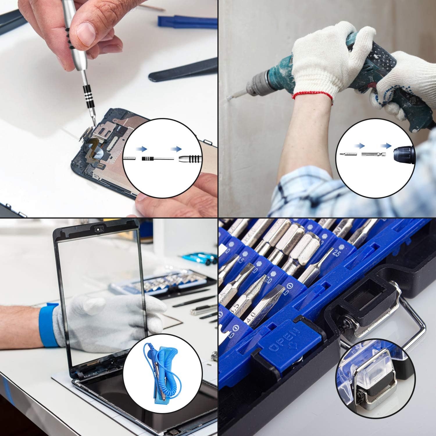 GANGZHIBAO Precision Screwdriver Set,61 in 1 with 56 Bits Screwdriver Kit, Magnetic Driver Electronics Repair Tool Kit for iPhone, Macbook, PS4,Computer, PC, Game,Phone with Anti-Static Wrist Strap: Electronics