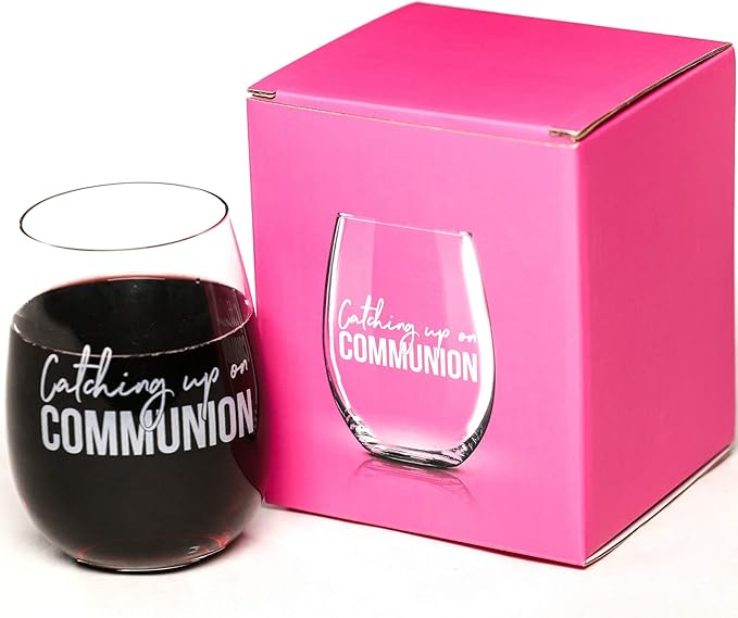 Catching Up On Communion 15 oz Stemless Funny Wine Glass