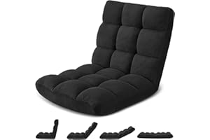 Avocahom Folding Floor Gaming Chair, 14-Position Adjustable Backrest, Skin-Friendly Flannel & Aluminum Alloy Frame, Ideal for Reading, Gaming, Sleeping, Black