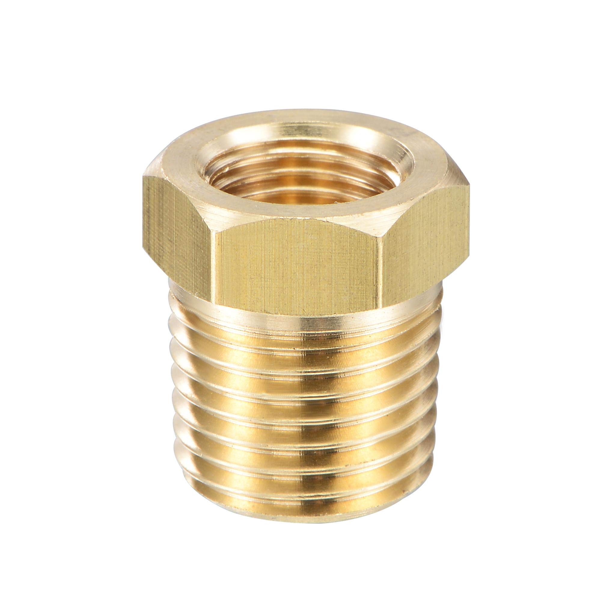 sourcing map Brass Pipe Fitting Reducer Adapter 1/4" BSPT Male x 1/8" NPT Female for Water Oil Air Pressure Gauge Temp Sensor, Pack of 1