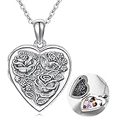 MEDWISE 925 Sterling Silver Locket Necklace That Holds Pictures Photo Necklace Oxidized Rose Flower/Sunflower/Compass/Celtic Heart Pendnat Lockets Gifts for Women Birthday Christmas Gifts