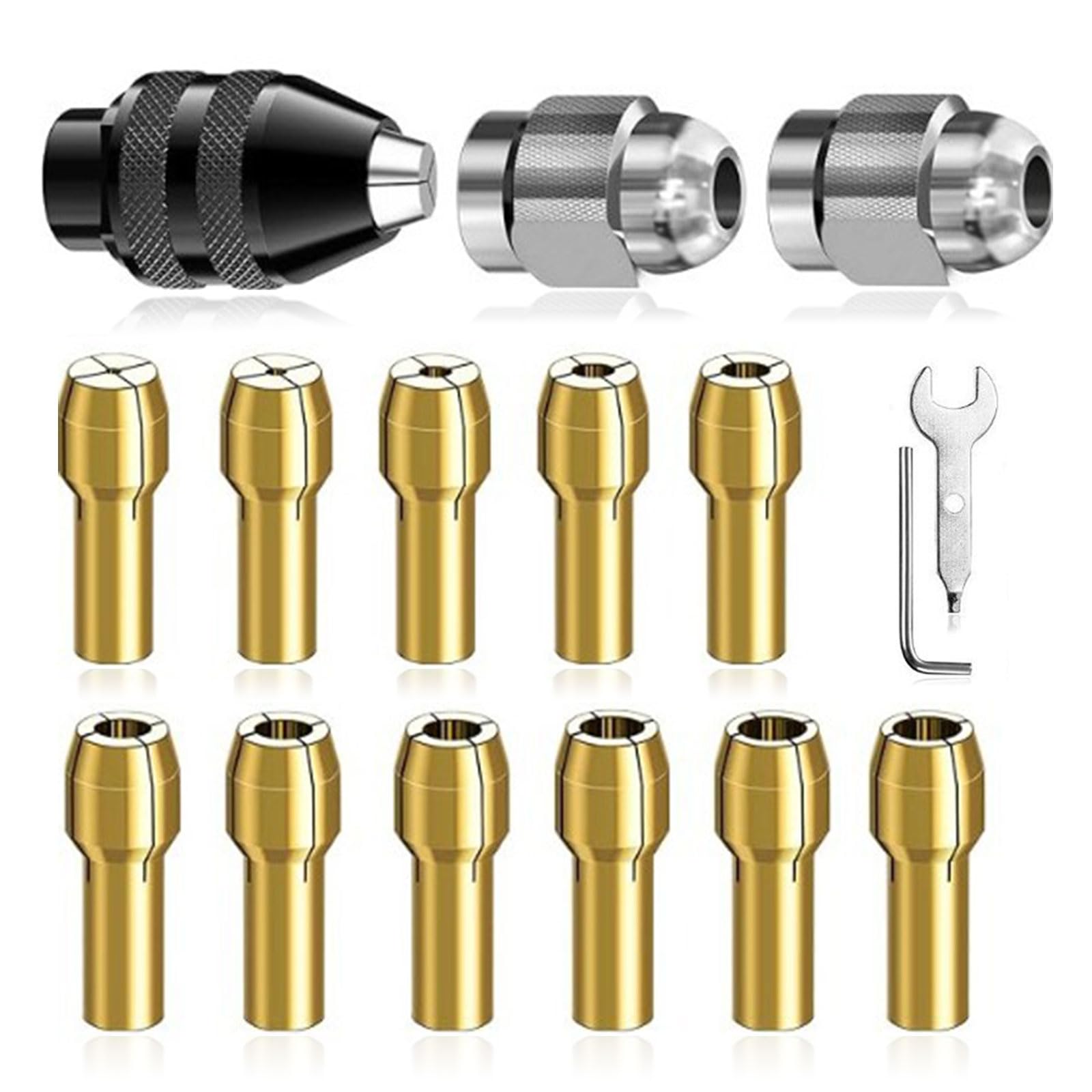 Drill Chuck Collet Set, 0.8-3.2mmBrass Collet Set Metal Nut with Replacement Brass Collet Metal Nut Rotary Tool Accessories