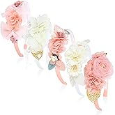 Dizila 5 Pieces Pink Ivory Chiffon Flower Plasitc Headbands Floral Hair Bands Hoops Accessories