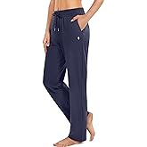 SANTINY Women's Cotton Sweatpants Yoga Lounge Casual Pants Open Bottom Sweat Pants for Women with Pockets