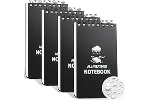 Juehuodaji Waterproof Notebook, 4 Pack Pocket Notepad, 3" x 5" Top-Spiral Weatherproof NotePad, All Weather Police Pocket Notebook Mini Memo Steno Note Pads for Outdoor Office School Recording, Black