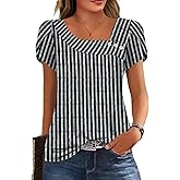 Womens Petal Sleeve Tops Summer Trendy T Shirt Casual Loose Square Neck Button Blouse Tees