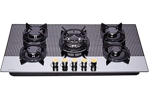 Hotfield 36 Inch Gas Cooktop Tempered Glass 5 Burners Stovetop Dual Fuel Gas Hob NG/LPG Convertible Gas Stove Top HF5198-01 Tempered Glass