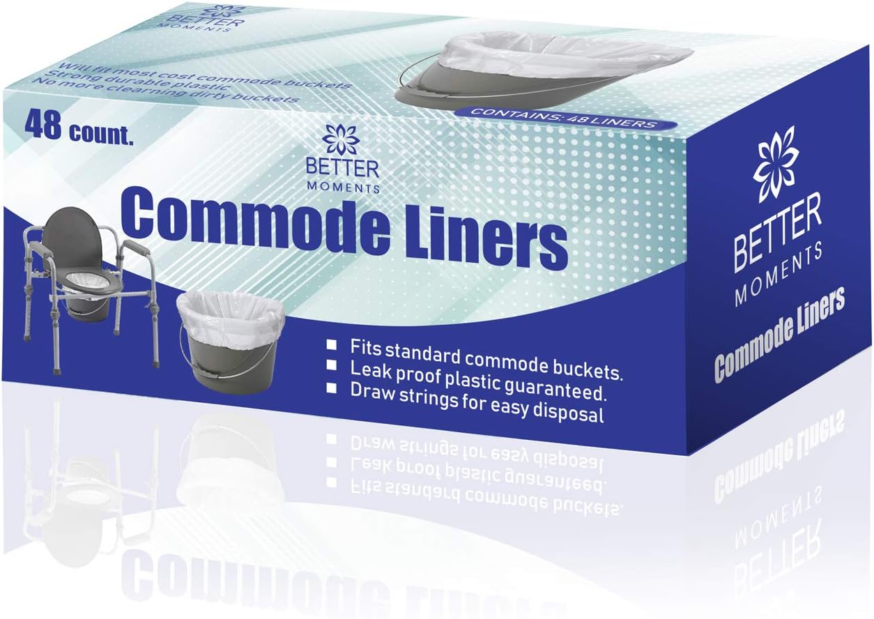Commode Liners By Better Moments – Leak Proof & Sanitary Bedside Commode Liners – Disposable Commode Liners Fit Standard Commode Pails & Adult Commode Chairs – Value Pack Of 48 Portable Commode Liners: Health & Personal Care
