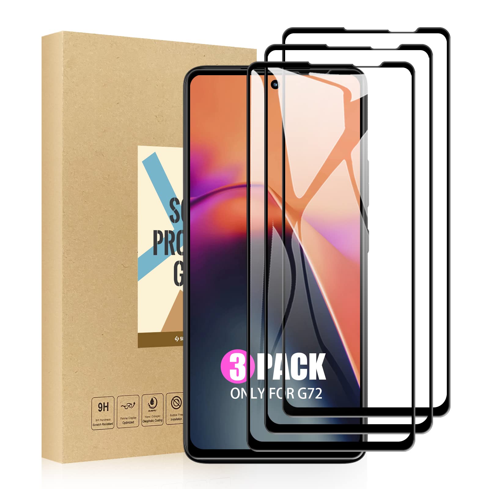 SCL Screen Protector Compatible with Moto G72 Screen Protector Motorola G72 Tempered Glass Film [3-Pack], [Full Coverage, Easy Installation, Bubble-free, 9H Hardness]