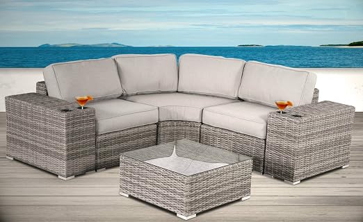 Amazon Com Living Source International Outdoor Furniture Patio Sofa Couch Garden Backyard Porch Or Pool All Weather Wicker With Thick Cushions Cm 1073 6 Piece Round Curve Verona Grey Kitchen Dining